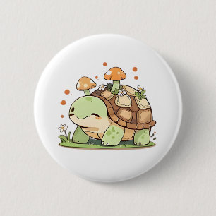 Cute Woodland Turtle Cottagecore Kawaii Design Button