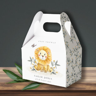 Cute Woodland Watercolor Lion Foliage Baby Shower Favor Boxes