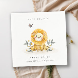 Cute Woodland Watercolor Lion Foliage Baby Shower Napkins