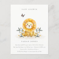 Cute Woodland Watercolor Lion Foliage Baby Shower Postcard