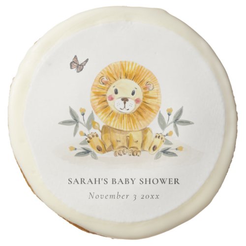 Cute Woodland Watercolor Lion Foliage Baby Shower Sugar Cookie