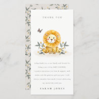 Cute Woodland Watercolor Lion Foliage Baby Shower Thank You Card