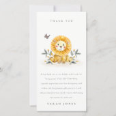 Cute Woodland Watercolor Lion Foliage Baby Shower Thank You Card (Front)