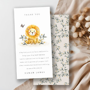 Cute Woodland Watercolor Lion Foliage Baby Shower Thank You Card