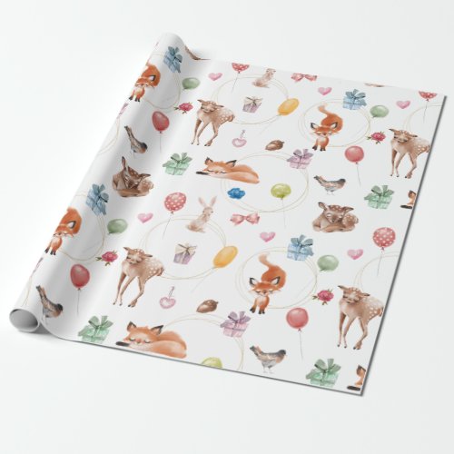 Cute Woodland Watercolor Party Animals Wrapping Paper