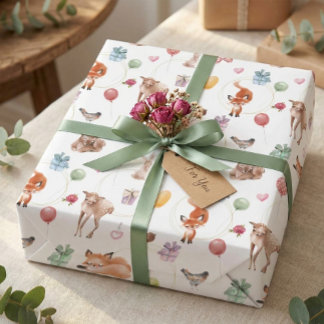 Cute Woodland Watercolor Party Animals Wrapping Paper