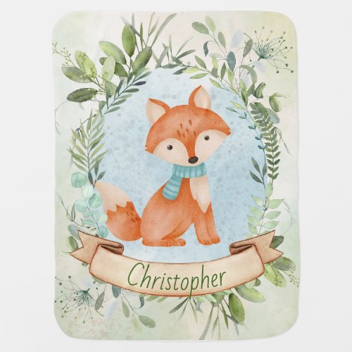Cute Woodland Watercolor Personalized Baby Blanket