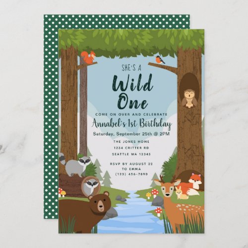 Cute Woodland Wild One Kids Birthday Invitation