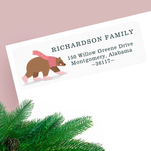 Cute Woodland Winter Bear Ice Skating Address Label