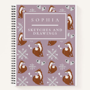 Cute Woodland Winter Fox Pattern Pink Notebook