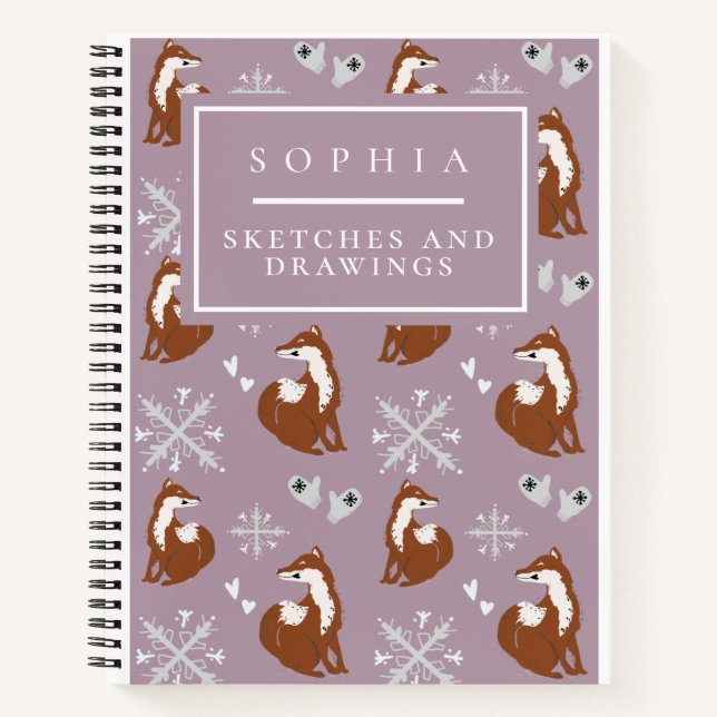Cute Woodland Winter Fox Pattern Pink Notebook (Front)