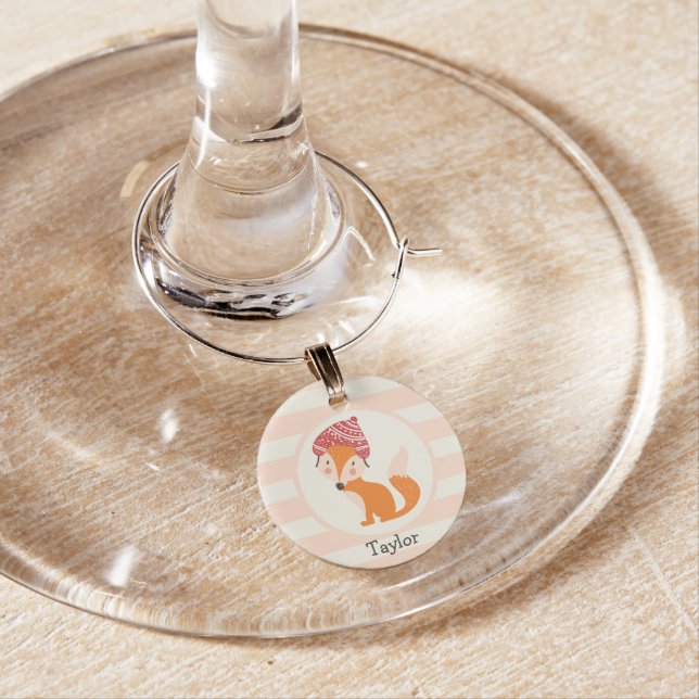 Cute Woodland Winter Fox Wine Charm (In Situ)