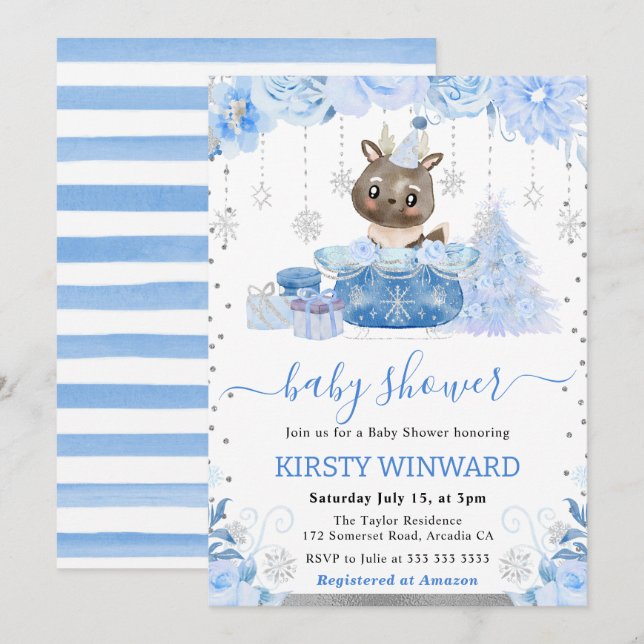 Cute Woodland Winter Reindeer Baby Shower Invitation (Front/Back)
