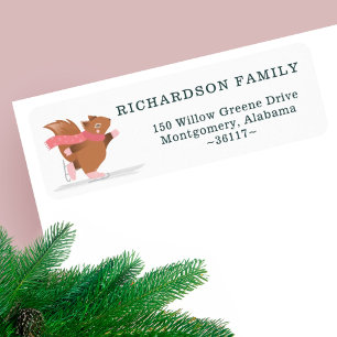 Cute Woodland Winter Squirrel Ice Skating Address Label
