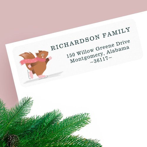 Cute Woodland Winter Squirrel Ice Skating Address Label