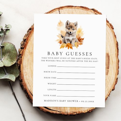 Cute Woodland Wolf Baby Shower Guessing Game