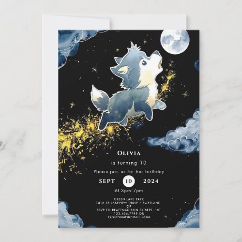 Cute Woodland Wolf Birthday Invitation