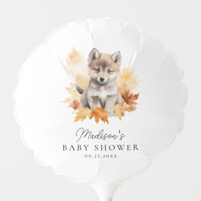 Cute Woodland Wolf Fall Baby Shower Balloon (Front)