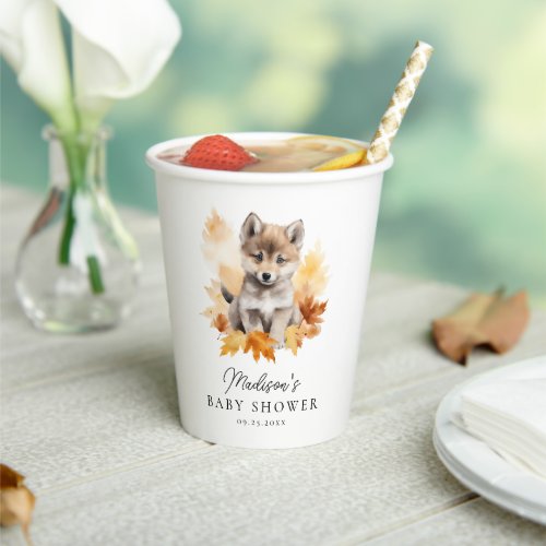 Cute Woodland Wolf Fall Baby Shower Paper Cups
