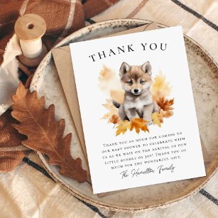 Cute Woodland Wolf Fall Baby Shower Thank You Card