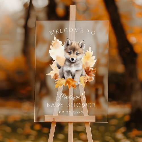 Cute Woodland Wolf Fall Baby Shower Welcome Acrylic Sign