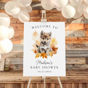 Cute Woodland Wolf Fall Baby Shower Welcome Sign