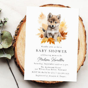 Cute Woodland Wolf Pup Fall Baby Shower Invitation