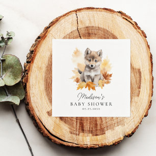 Cute Woodland Wolf Pup Fall Baby Shower Napkins