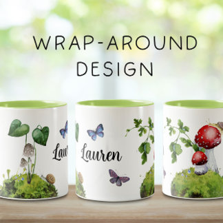 Cute Woodland Wrap-Around Mushroom Two-Tone Coffee Mug