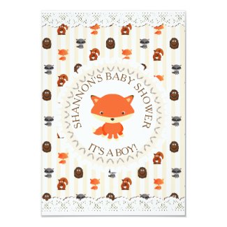 Cute Woodlands Animals Fox Baby Shower Invitation