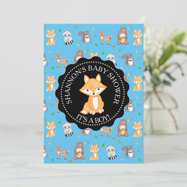 Cute Woodlands Animals Fox Baby Shower  Invitation (Standing Front)
