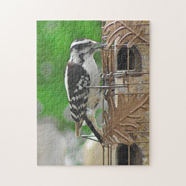 Cute Woodpecker at Birdfeeder Jigsaw Puzzle (Vertical)