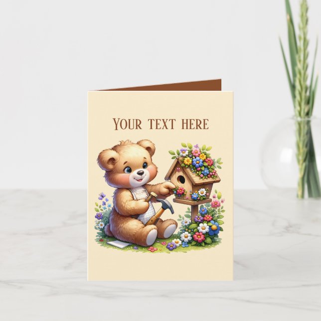 Cute woodworking bear add message card (Front)