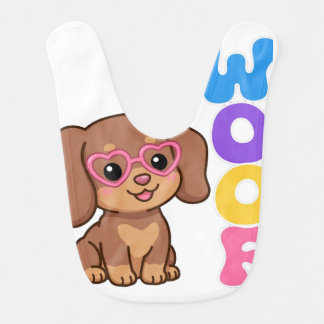 Cute Woof Dachshund Baby Bodysuit Groovy Puppy Bib
