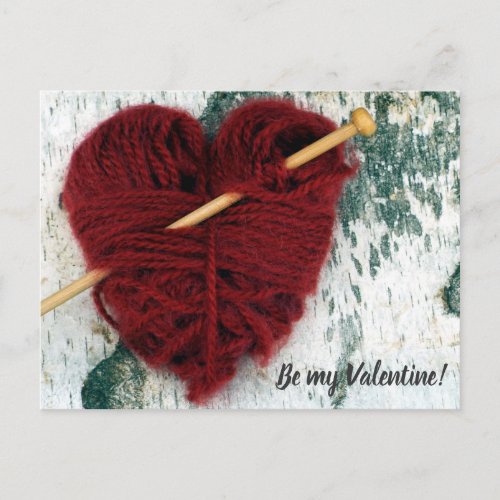 Cute wool heart with knitting needle photograph holiday postcard