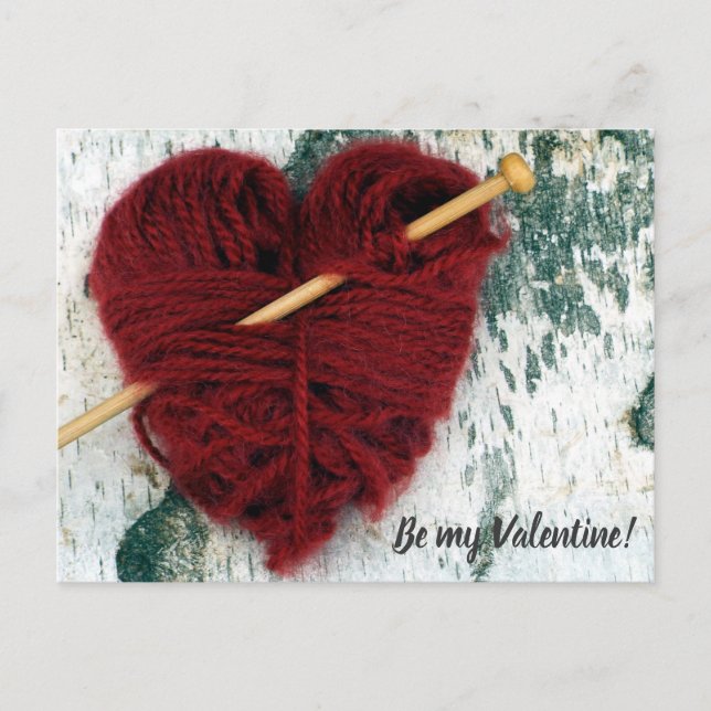 Cute wool heart with knitting needle photograph holiday postcard (Front)