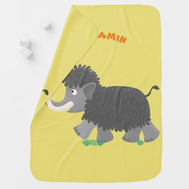 Cute woolly mammoth cartoon illustration baby blanket (In Situ)