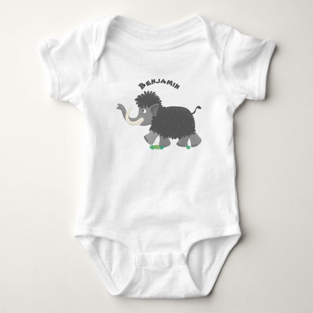 Cute woolly mammoth cartoon illustration baby bodysuit (Front)