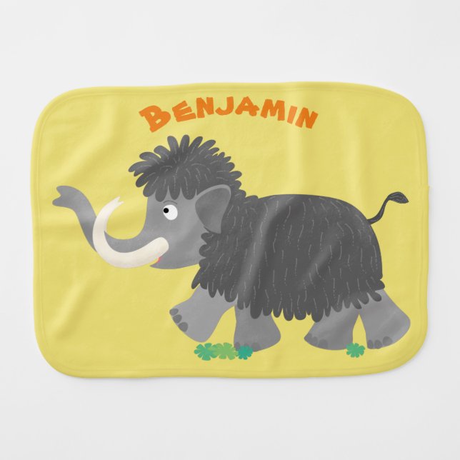 Cute woolly mammoth cartoon illustration baby burp cloth (Front Horizontal)