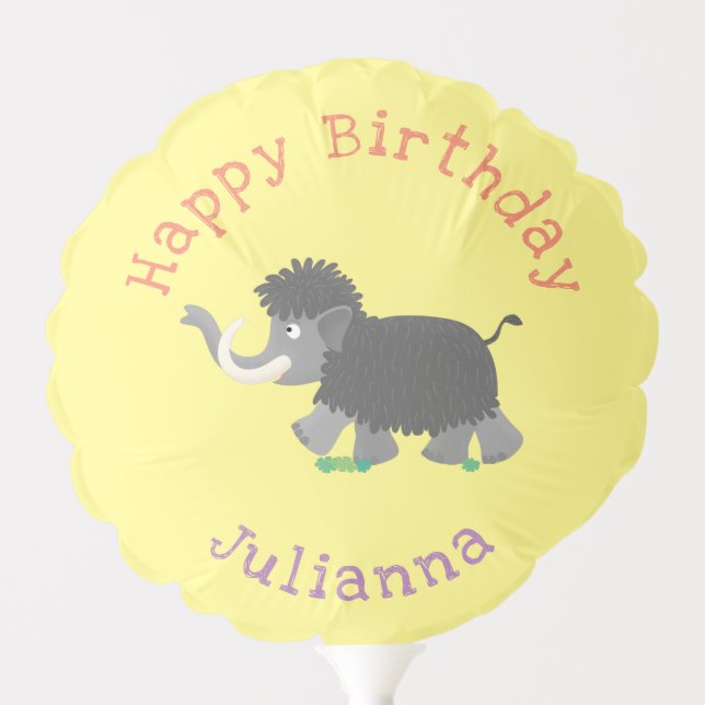 Cute woolly mammoth cartoon illustration balloon (Front)