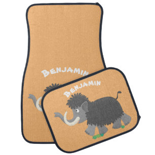 Cute woolly mammoth cartoon illustration  car floor mat
