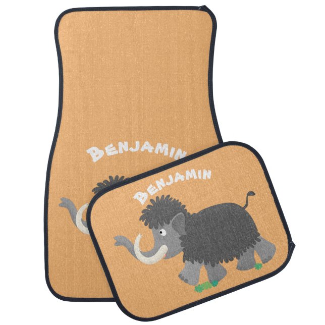 Cute woolly mammoth cartoon illustration  car floor mat (Set)