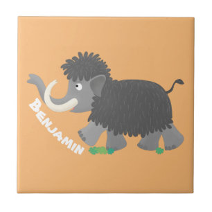 Cute woolly mammoth cartoon illustration ceramic tile