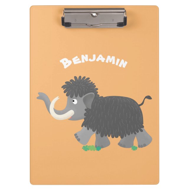 Cute woolly mammoth cartoon illustration clipboard (Front)