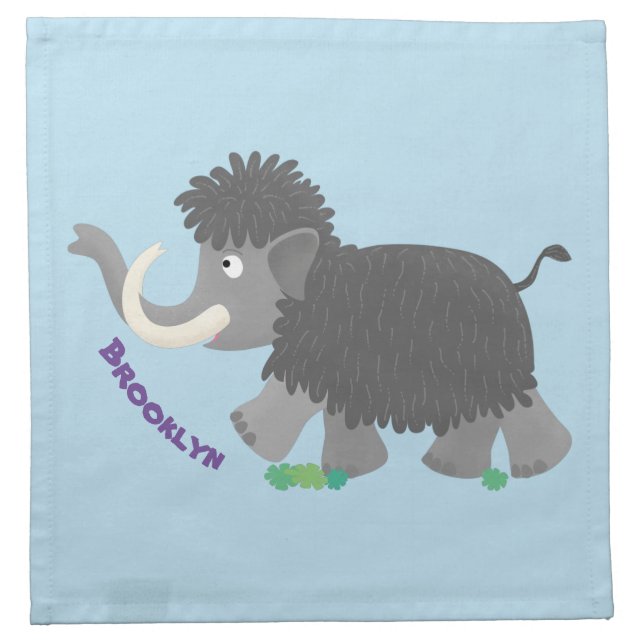 Cute woolly mammoth cartoon illustration cloth napkin (Front)