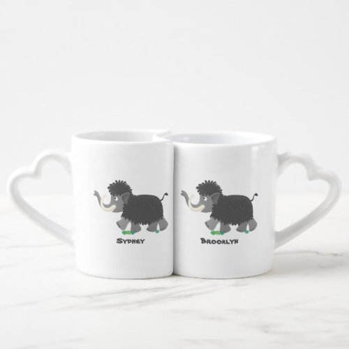 Cute woolly mammoth cartoon illustration coffee mug set