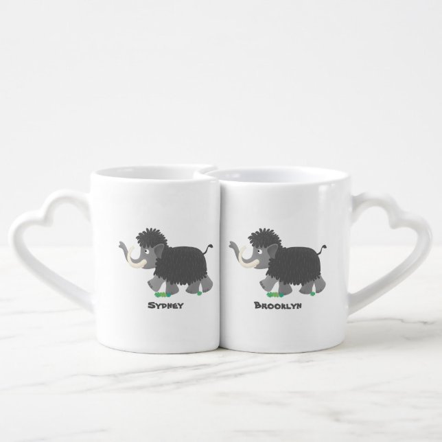 Cute woolly mammoth cartoon illustration coffee mug set (Back Nesting)
