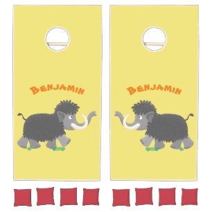Cute woolly mammoth cartoon illustration cornhole set
