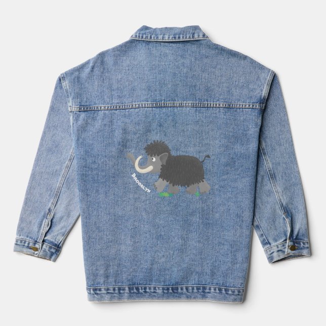 Cute woolly mammoth cartoon illustration denim jacket (Back)