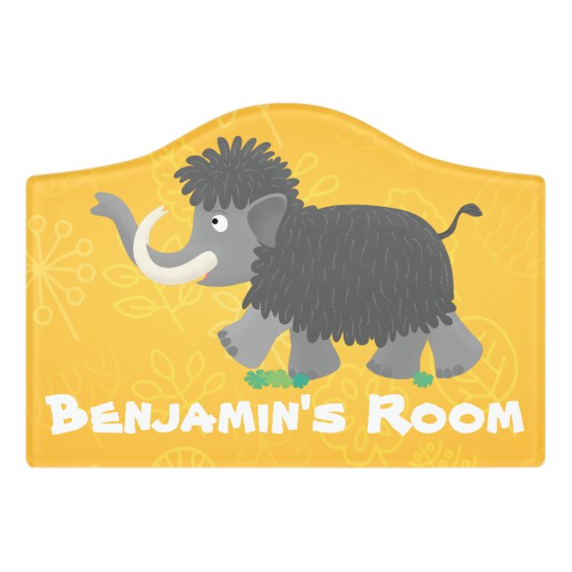 Cute woolly mammoth cartoon illustration door sign (Small Crest Front)